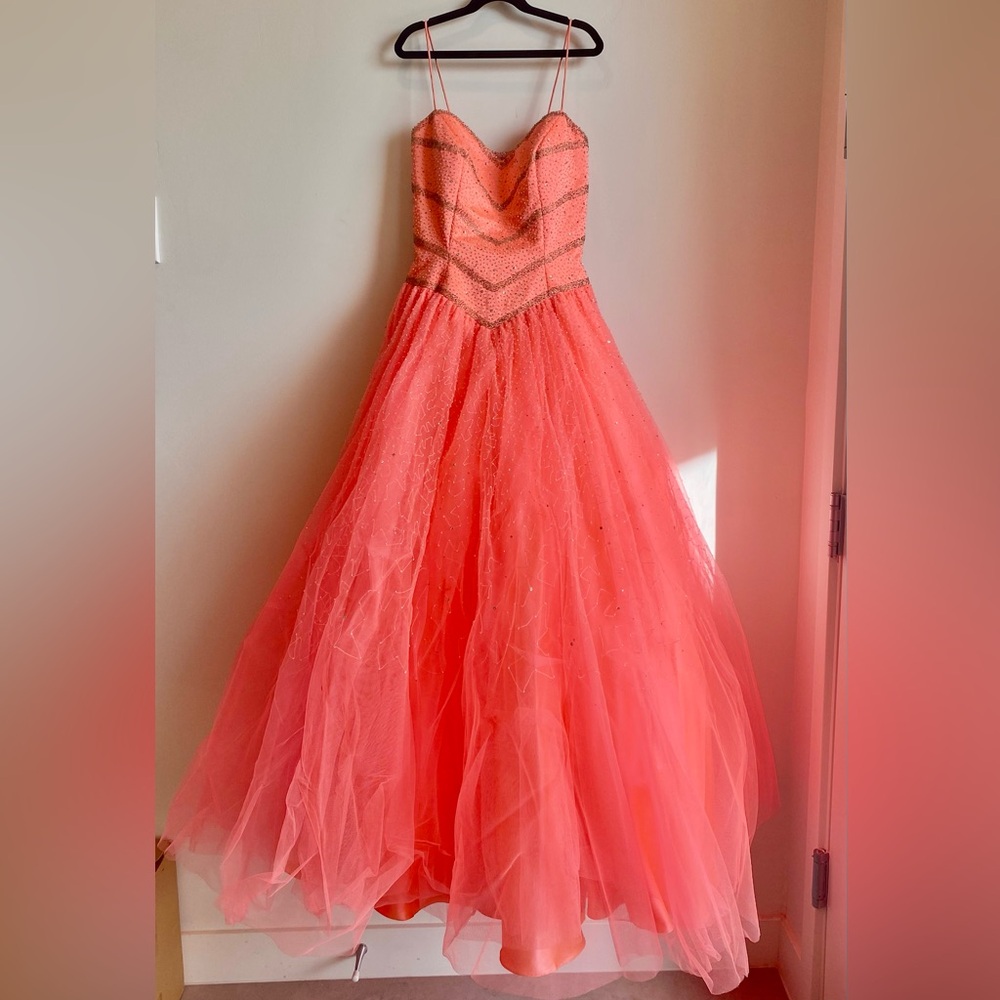 Bright Coral Beaded Ballgown for Prom Homecoming Quinceañera